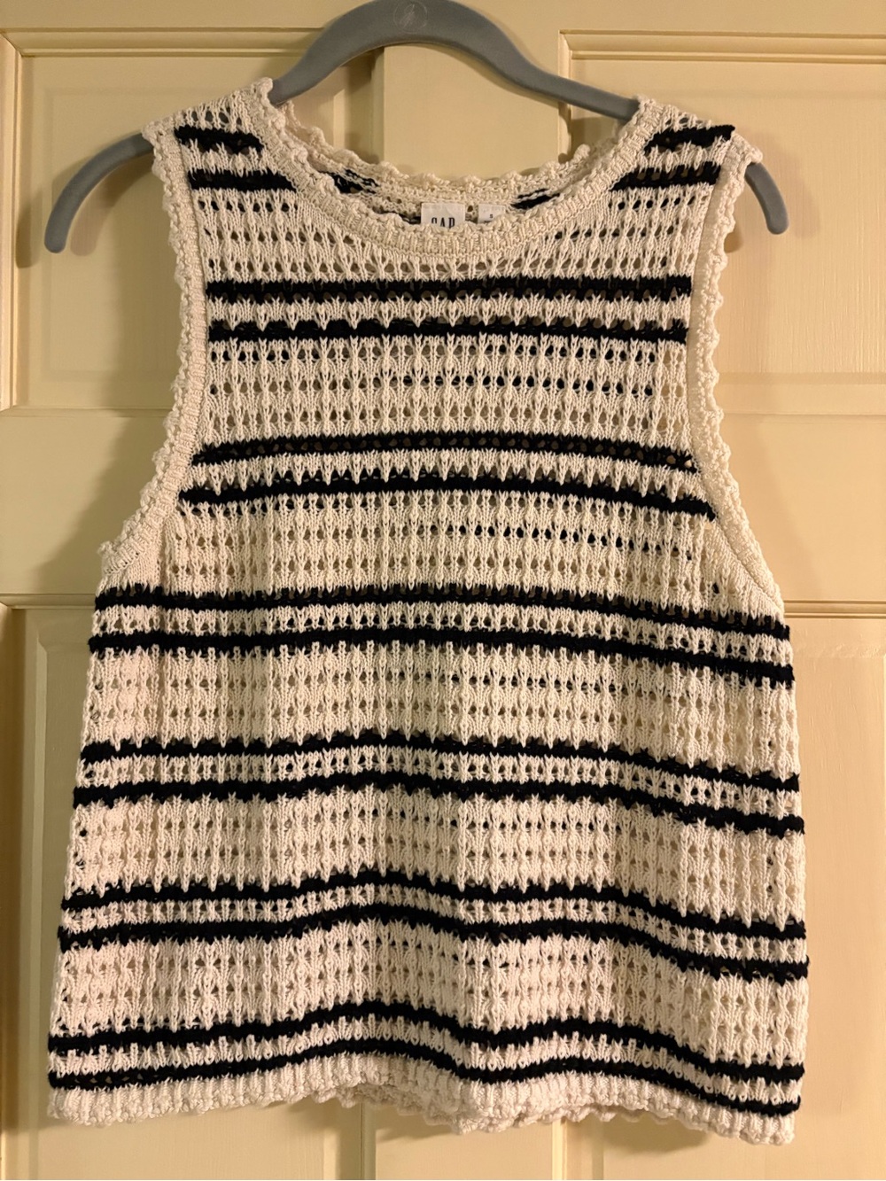 GAP Factory Cream and Black Crochet Stripe Tank